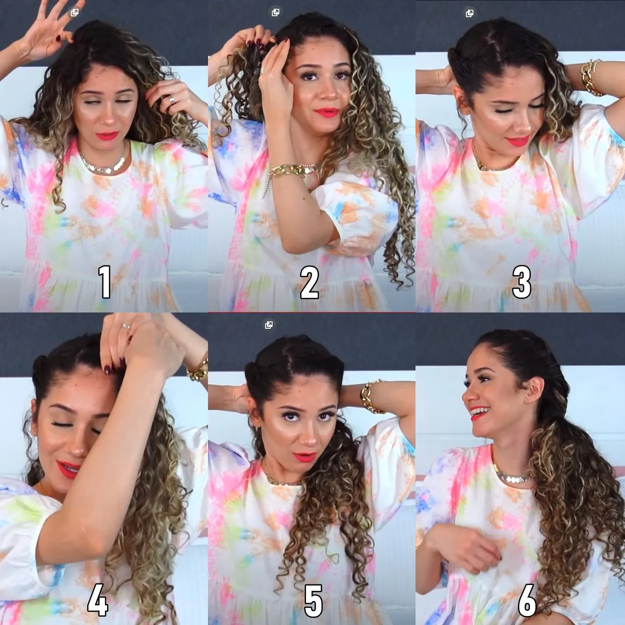 Penteado cacheado.