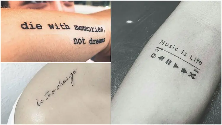 três tatuagens escritas em inglês