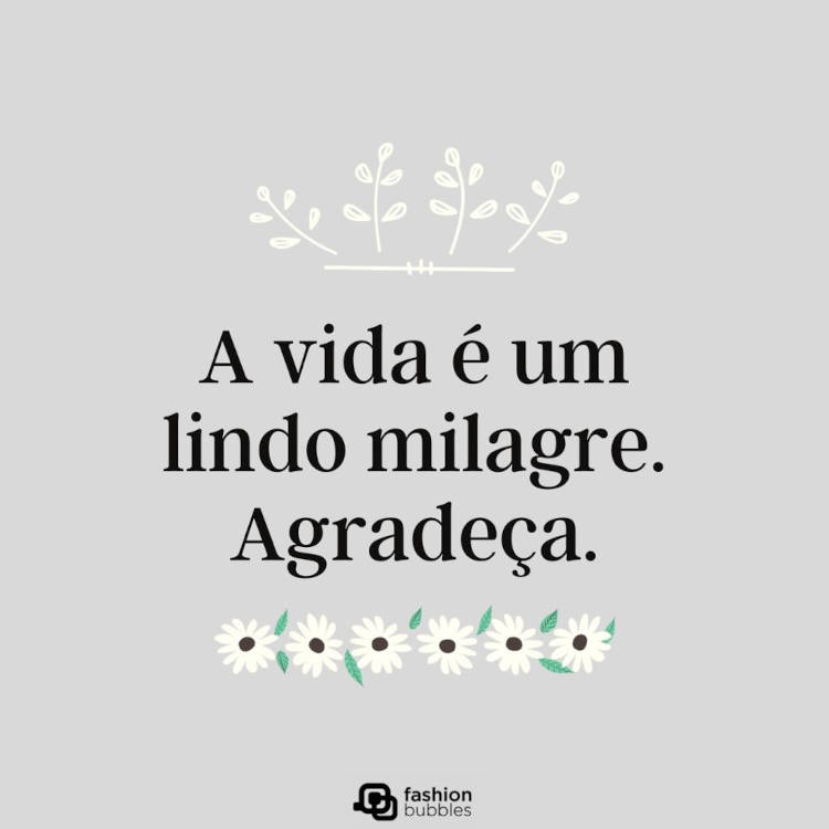 A vida é um lindo milagre. Agradeça. Cartão virtual de fundo azul bebê com frase "A vida é um lindo milagre. Agradeça." e desenho de flores brancas