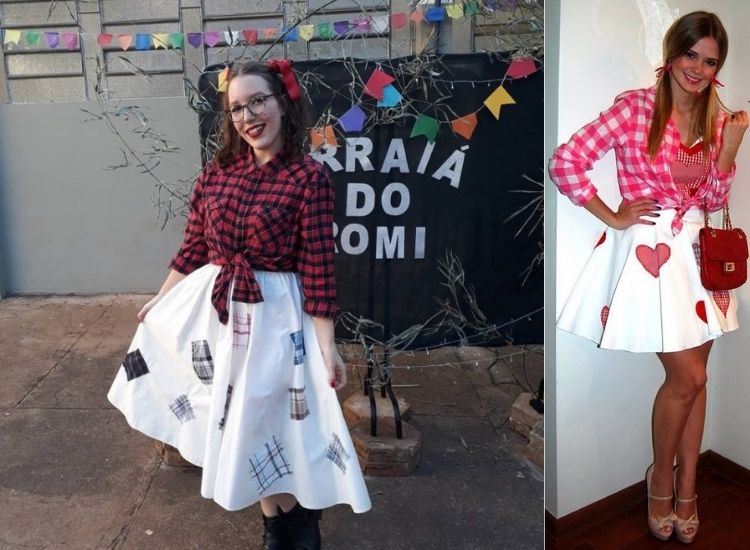 camisa xadrez e saia rodada