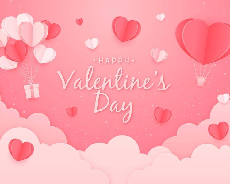 Foto com desenhos românticos e frase Valentine's Day.