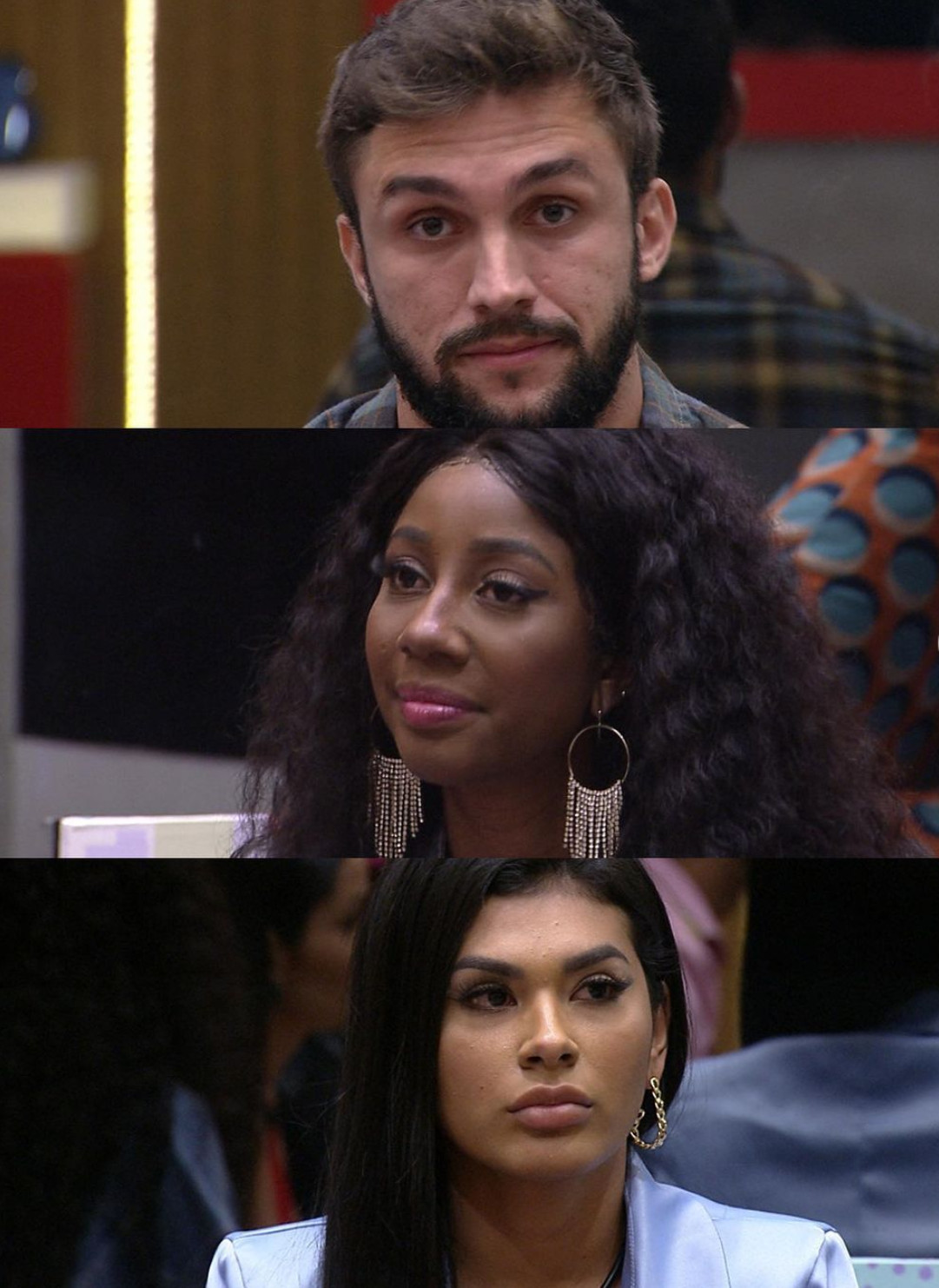 Foto vertical do 15 paredão bbb 21 com Pocah, Arthur e camilla