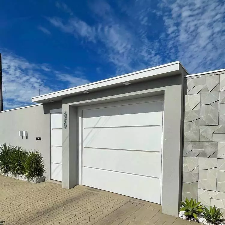 Muro de casa externa com portão e piso 3D cinza e branco
