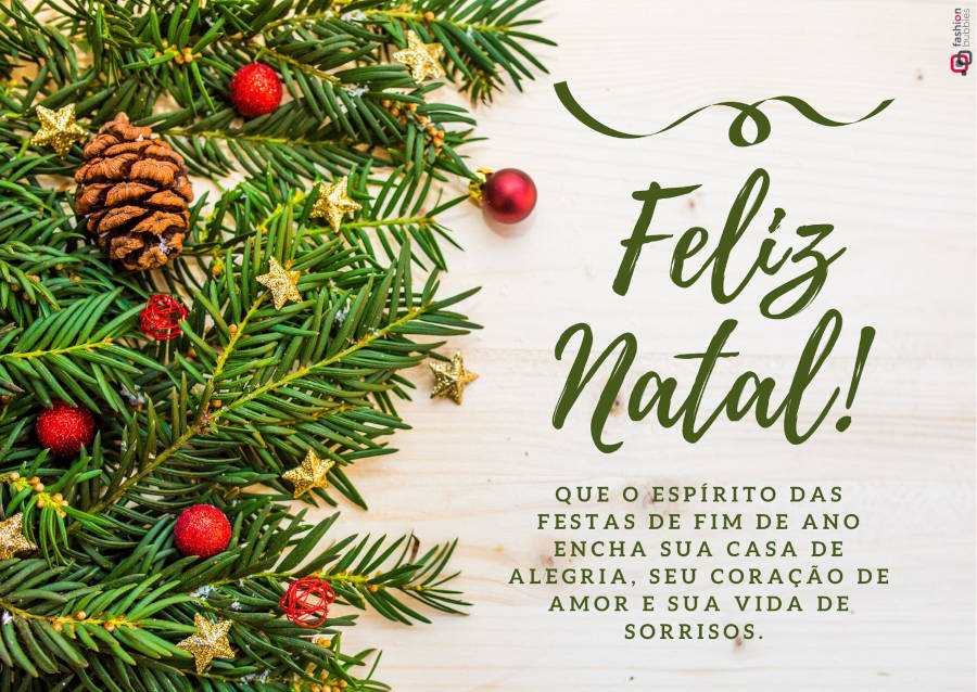 Imagem de mensagem de Natal com elementos natalinos no canto
