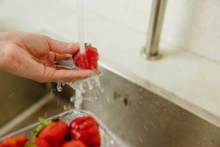 pessoa lavando morango