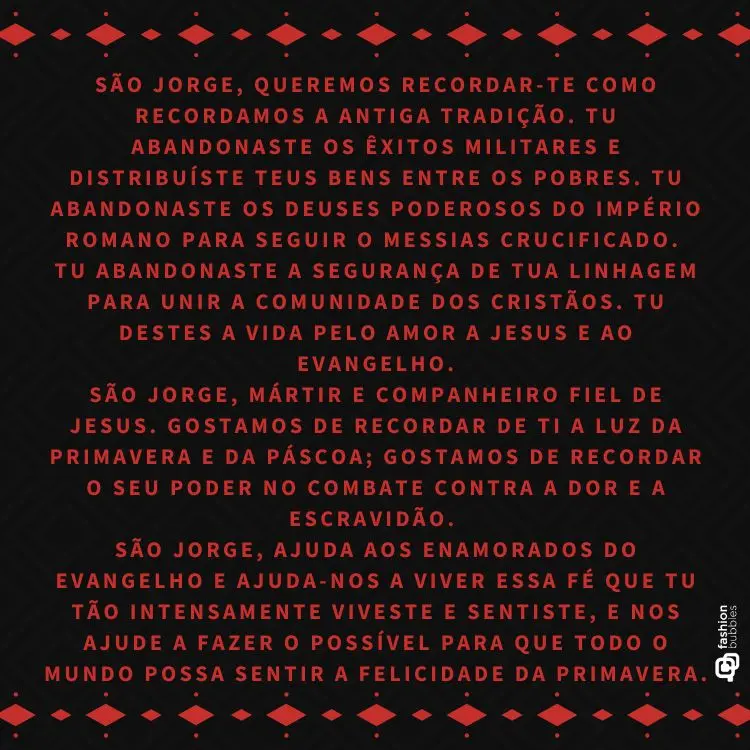 Card preto com detalhes e oração em vermelho
