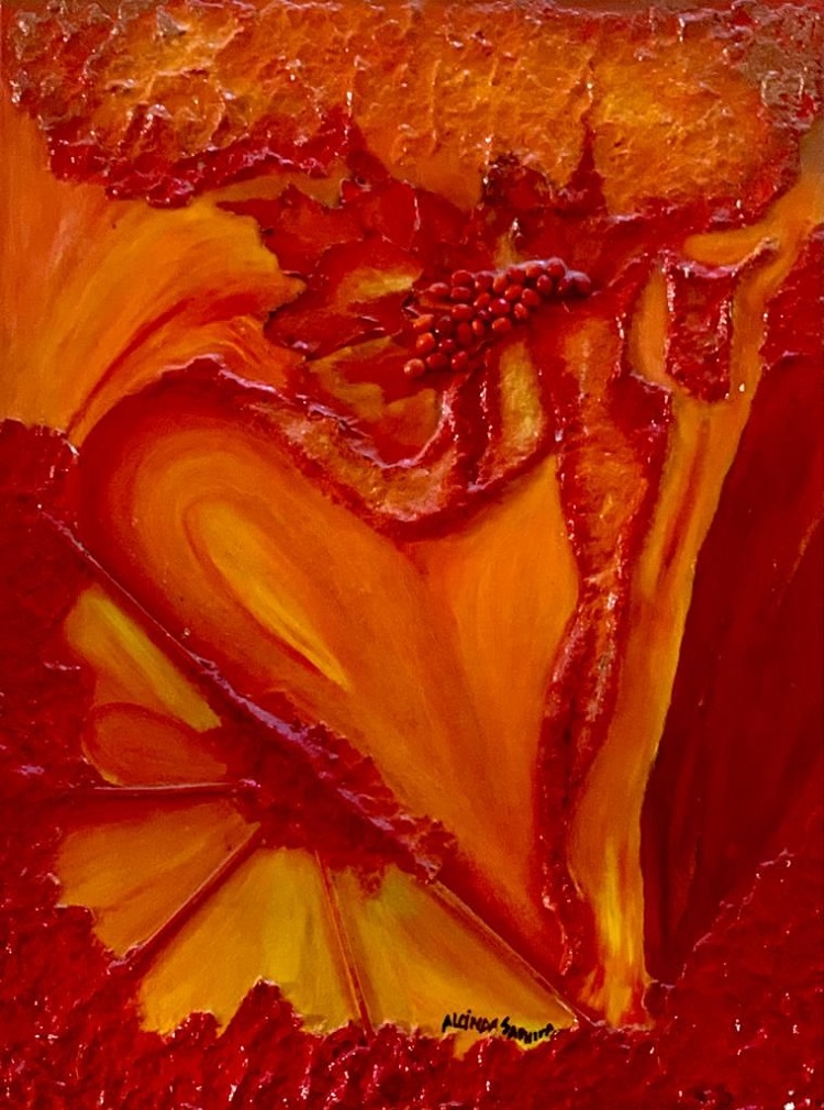 Pintura abstrata da artista plástica e galerista Alcinda Saphira 