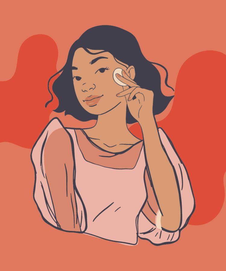 Desenho de menina com disco de algodão no rosto
