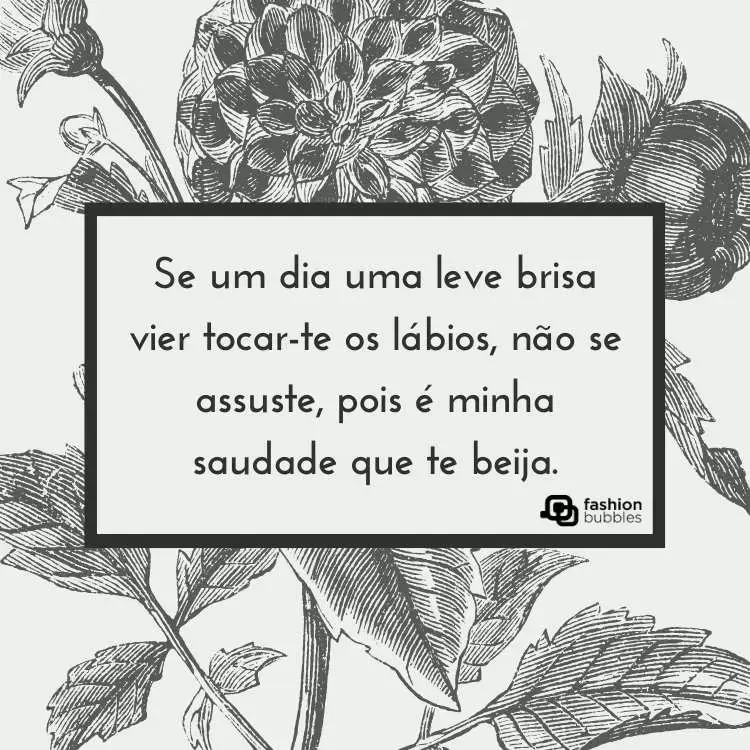 Desenho de plantas em preto e frase: Se um dia uma leve brisa vier tocar-te os lábios, não se assuste, pois é minha saudade que te beija.