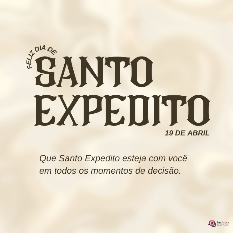 Oração a Santo Expedido em fundo bege mesclado com branco