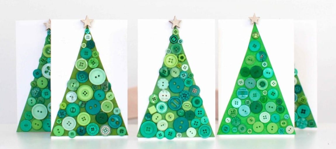 Foto de cartões de Natal com árvore de Natal de botões