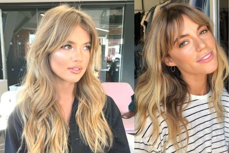 Duas mulheres loiras com curtain bangs