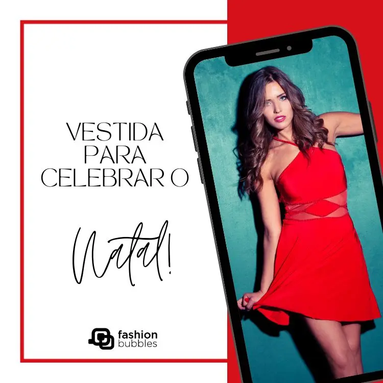 Mulher vestida de vermelho com frases para look de Natal