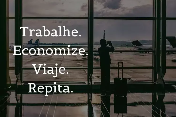 foto de homem fotografando aeroporto com frases de viagem escritas