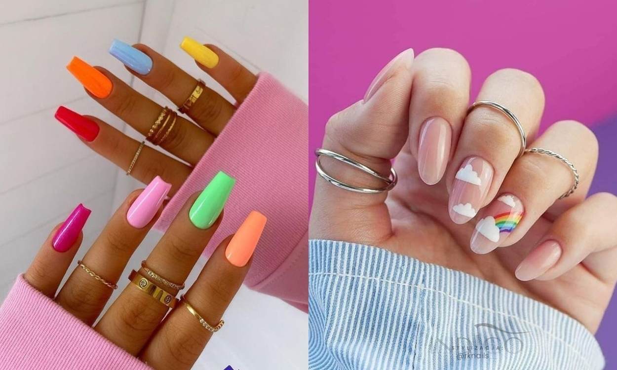 Fotos de unhas arco-íris.