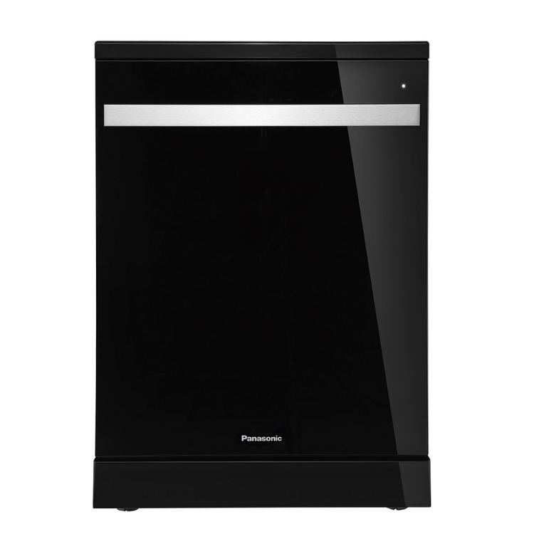 Lava-louças preta Panasonic com puxador inox