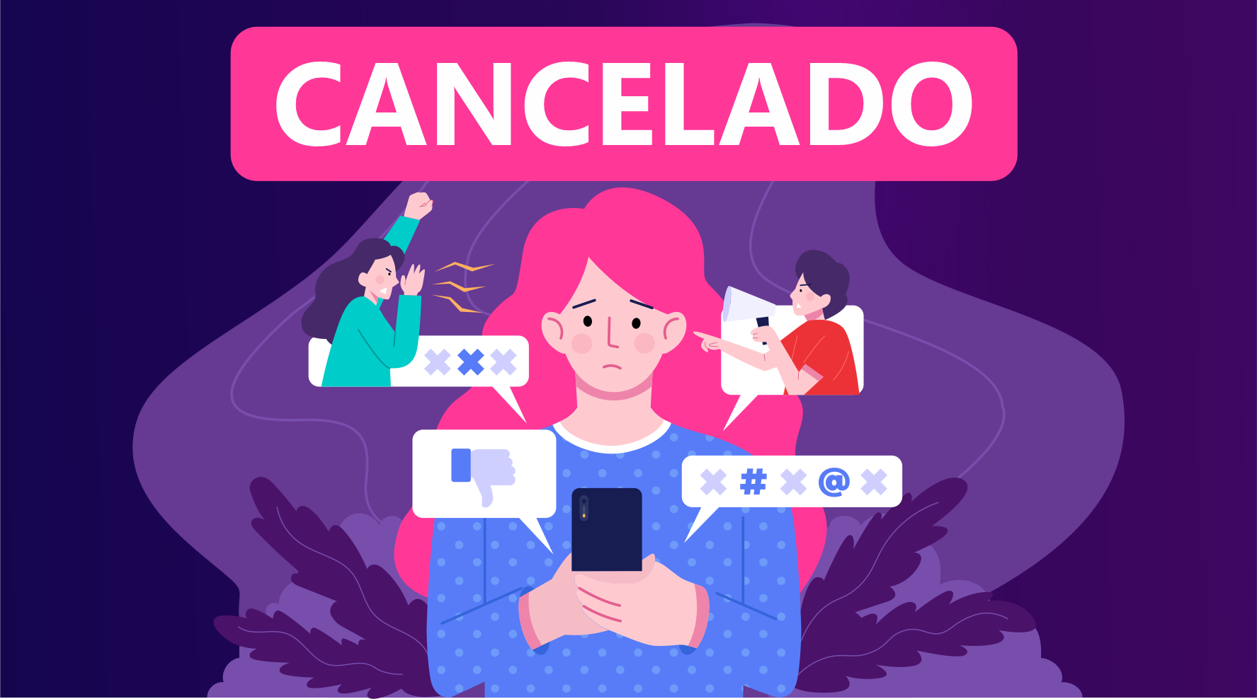 Desenho de uma pessoa triste por ter sido cancelada.