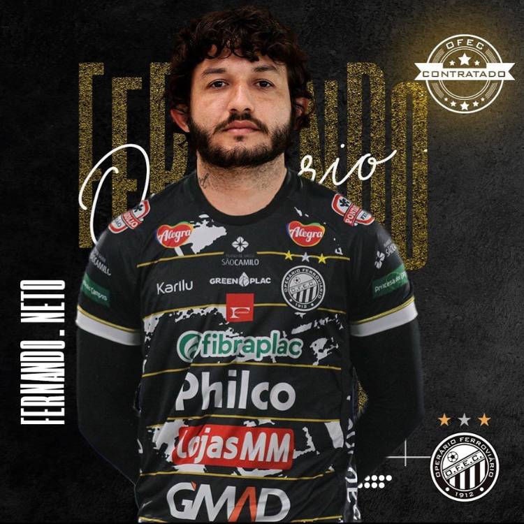 Montagem de apresentação do Fernando Neto com camisa do Operário-PR