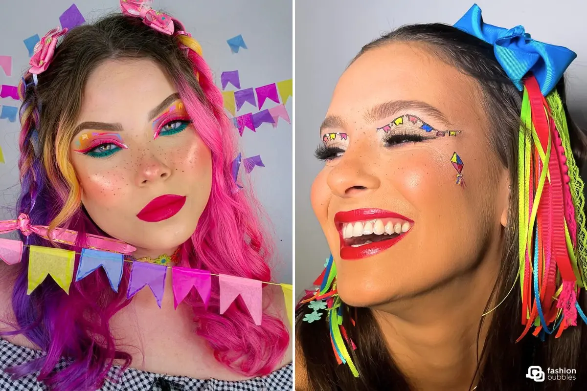 Duas ideias de make de festa junina para mulheres.