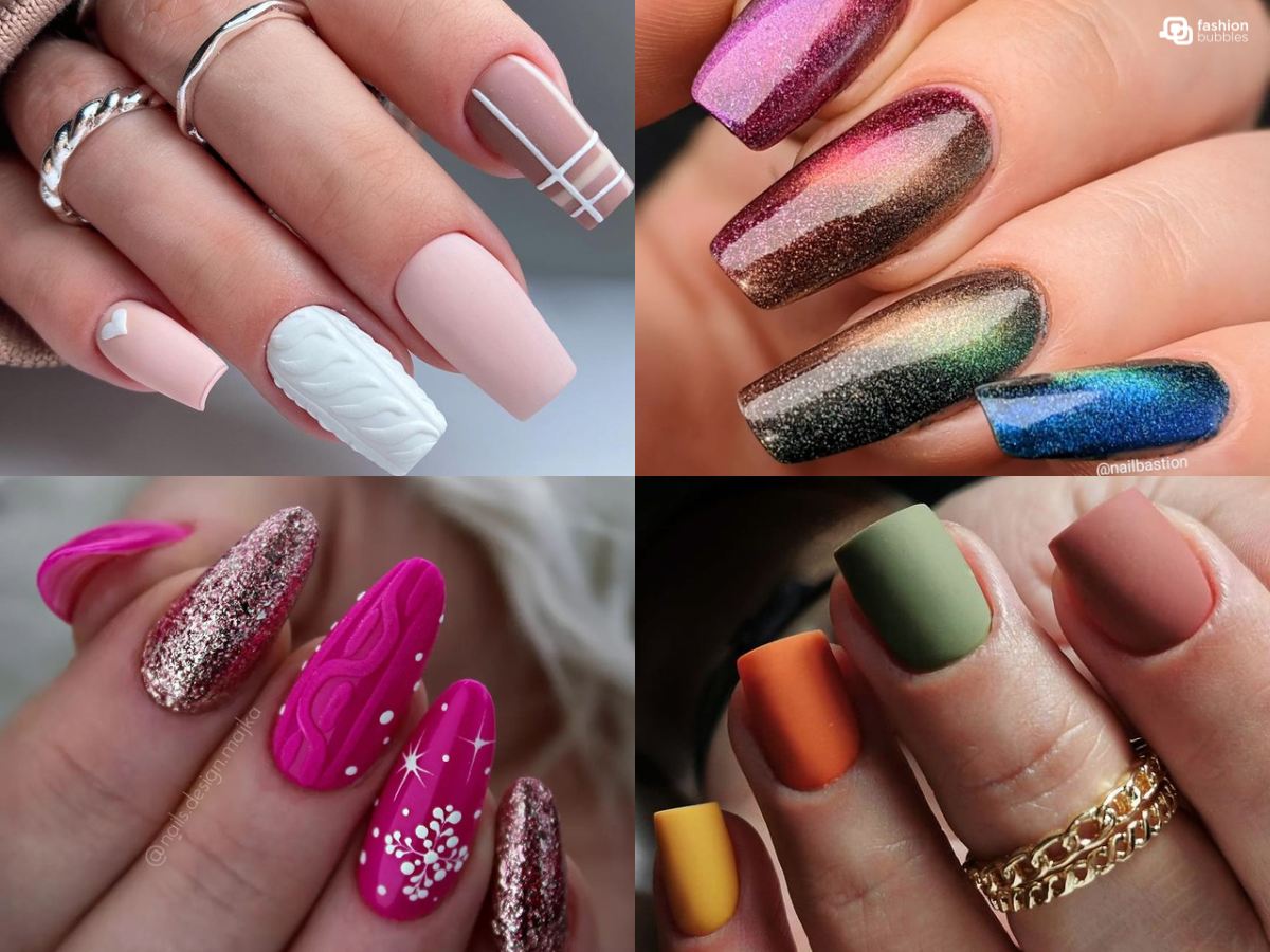 Montagem com 4 tendências de unhas decoradas 2023.