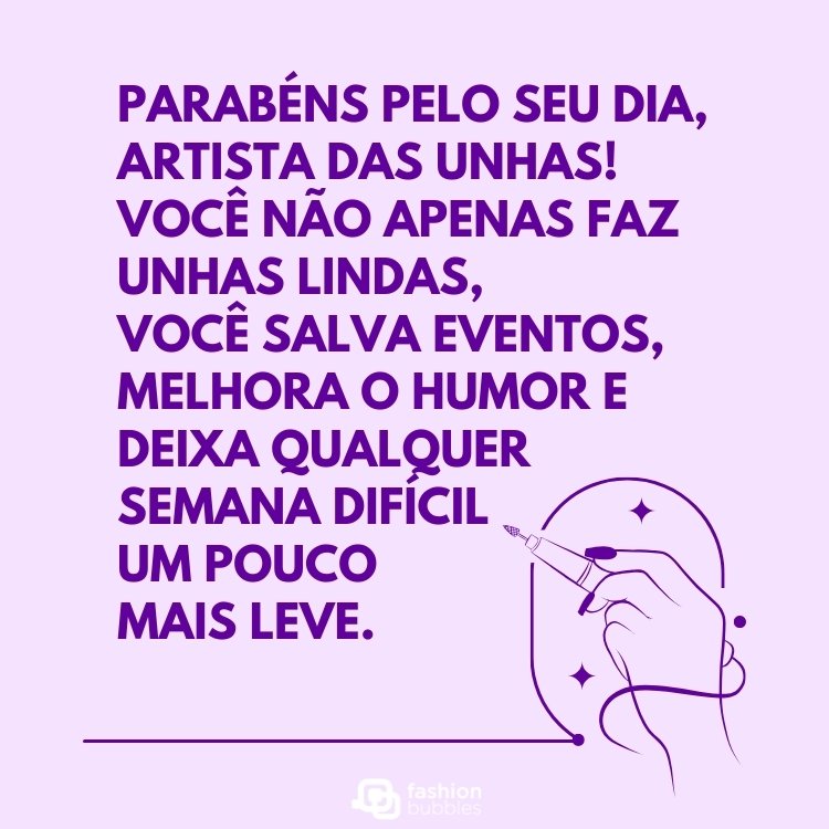 Homenagem escrita em roxo com ilustração de mão feminina