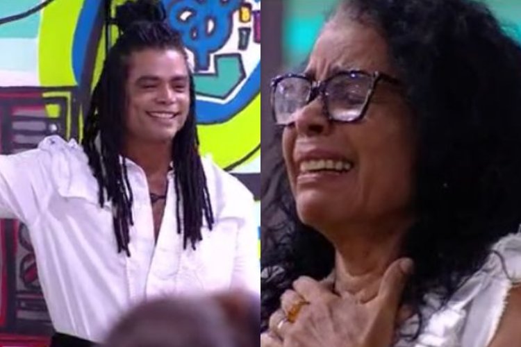Foto de Diogo deixando o BBB e a mãe, Vilma, chorando.