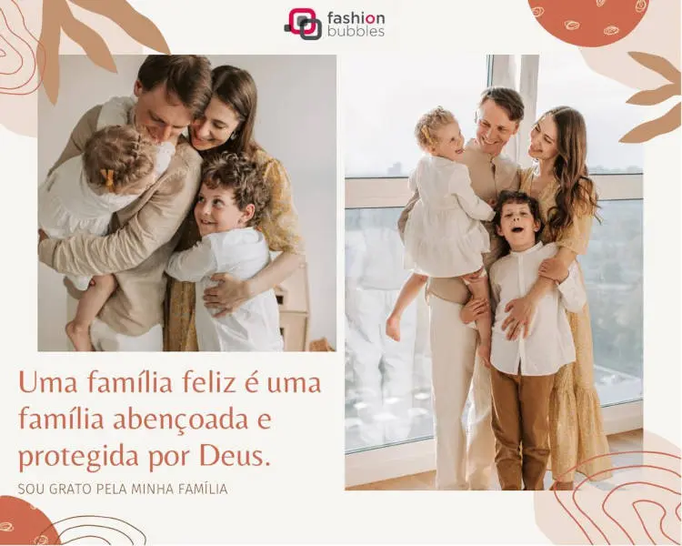 Frase de família abençoada por Deus, com duas fotos Gratidão pelos parentes