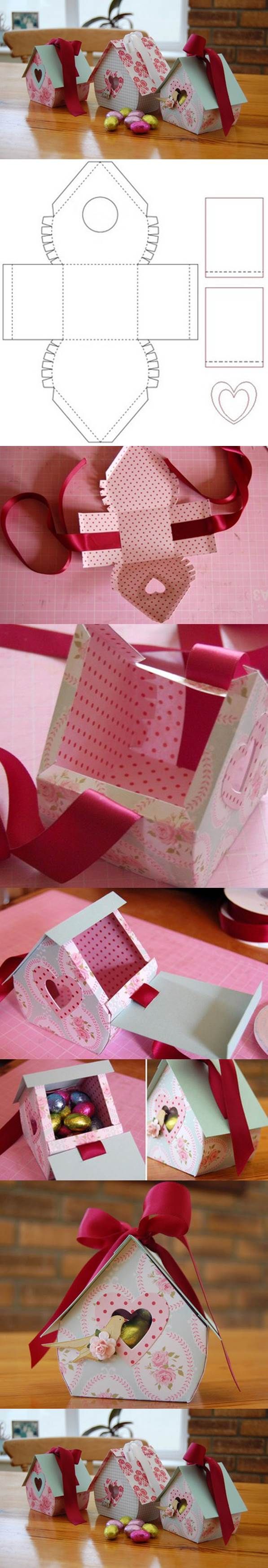 Passo a passo de casa de papel com flores e pássaros para colocar doce