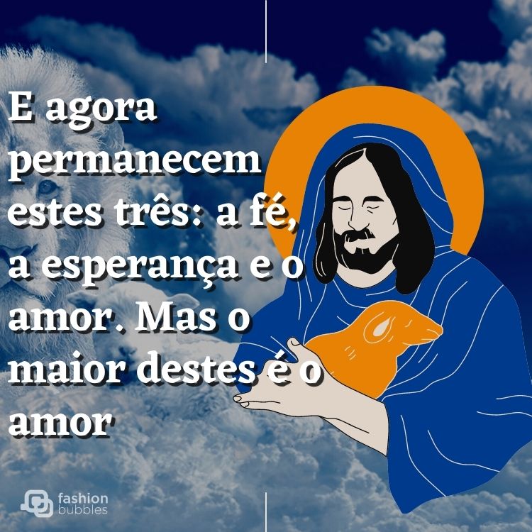 fundo nuvens em formato de carneiro e leão. Ilustração de Cristo do lado direito