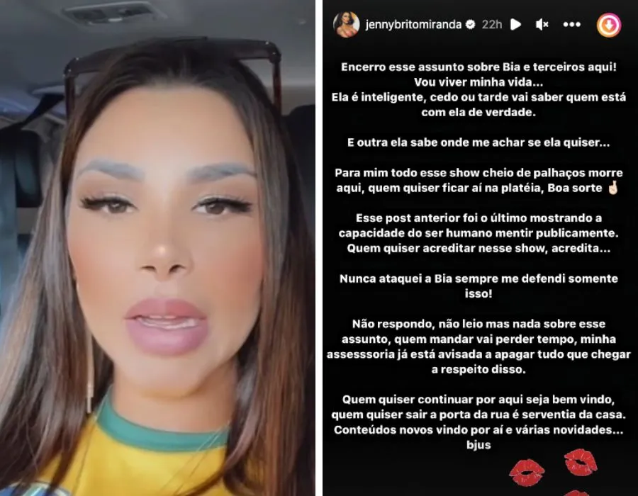 Montagem com foto e Story de Jenny Miranda