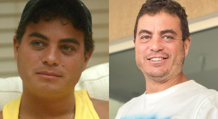 Montagem com duas fotos de Dhomini, uma no BBB e outra atualmente 