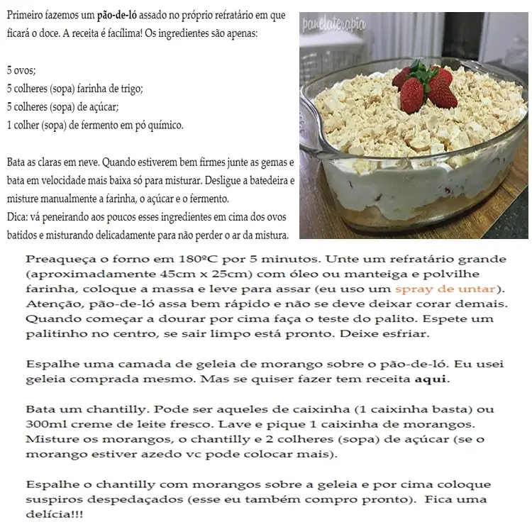 Opções de sobremesa para o Dia dos Namorados: Pavê de Morango.