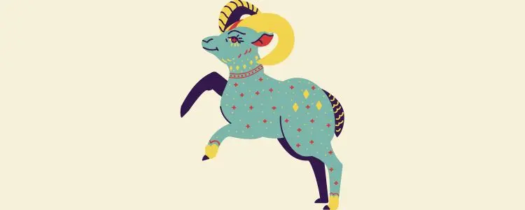 Fundo bege com símbolo do signo de Áries com horóscopo de hoje