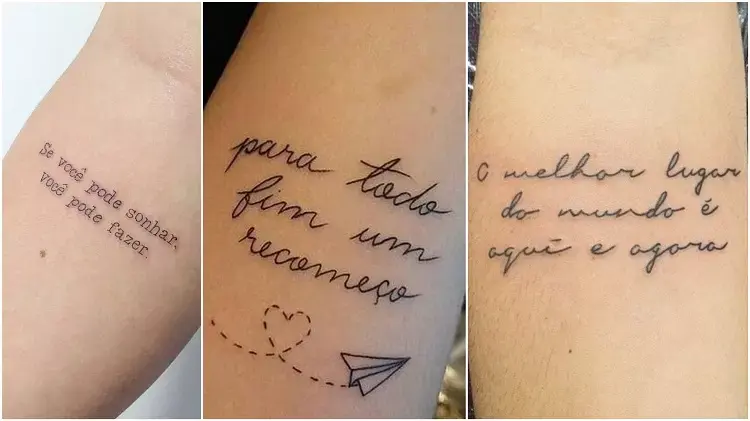 três opções de tatuagem escrita no braço