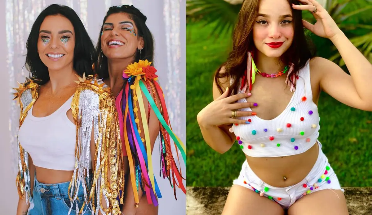 Foto de pessoas fantasiadas para o Carnaval.