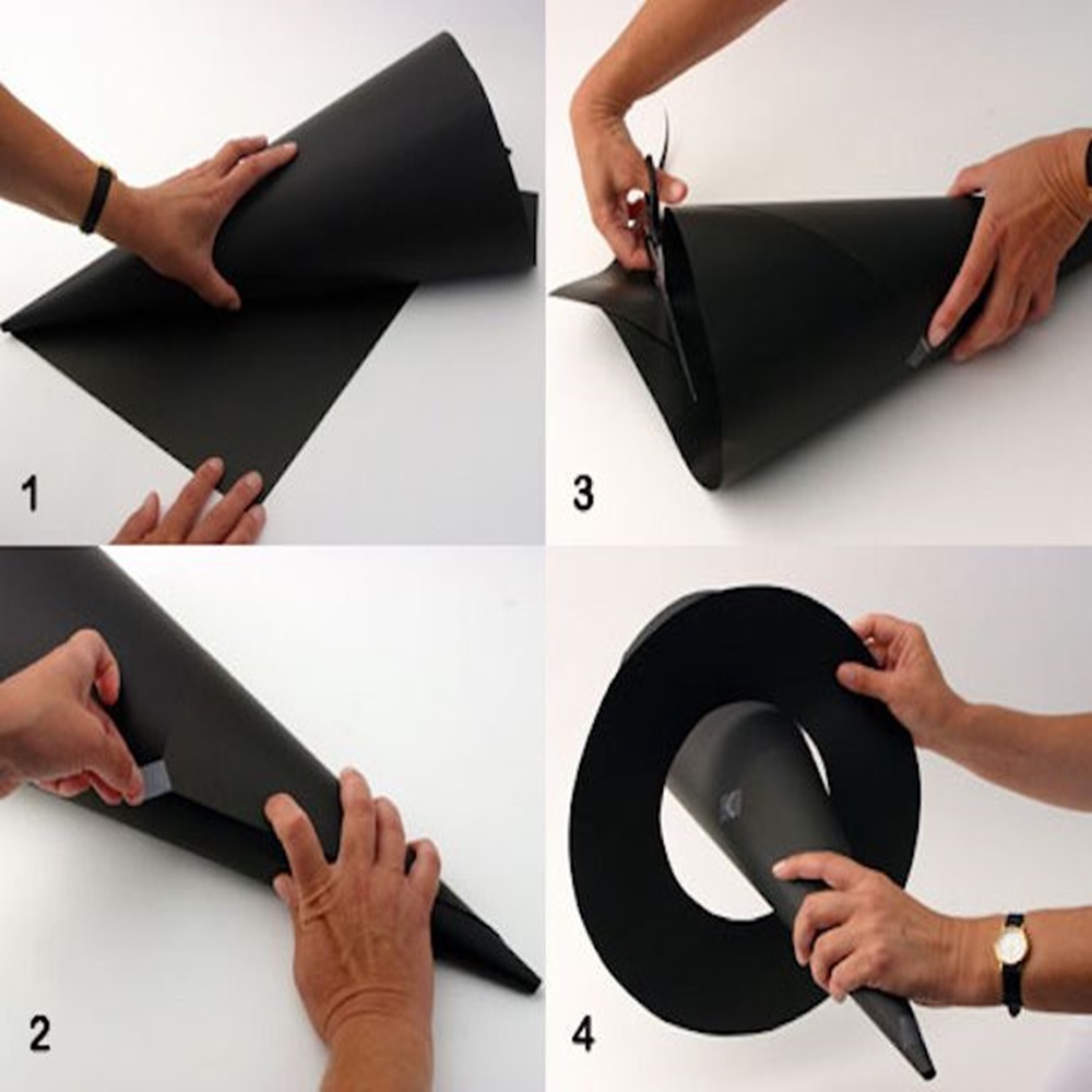 Passo a passo para produzir um chapéu de bruxa de papel. passos para fazer um chapéu de bruxa.