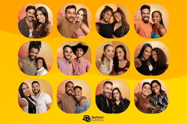 Montagem com fotos dos 24 participantes do BBB 25, cada um com a sua dupla