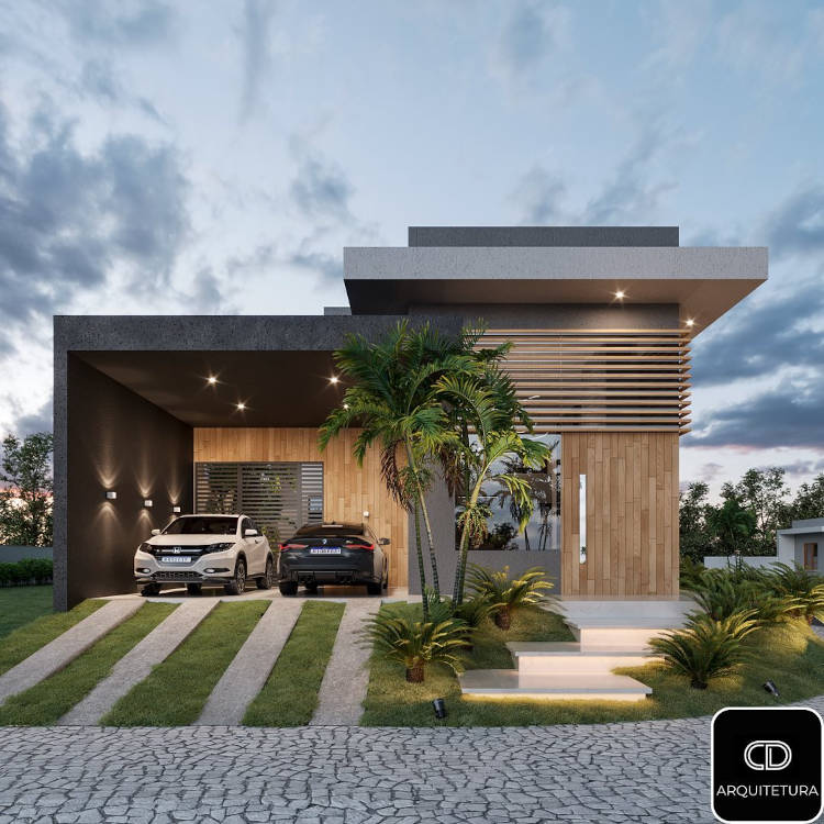 Fachada de casa moderna sem muro.
