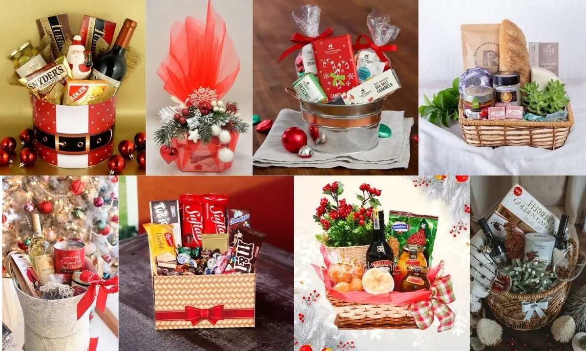 oito opções de cesta de Natal feita em casa