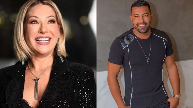 Duas imagens: a primeira, Baronesa, sorri para foto do Instagram. Na segundo o ex-jogador de futebol, André Santos posa para foto.