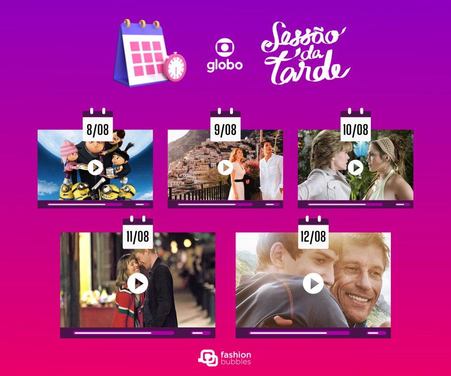 Cronograma semanal dos filmes da Sessão da Tarde de 8 a 12 de agosto de 2022.