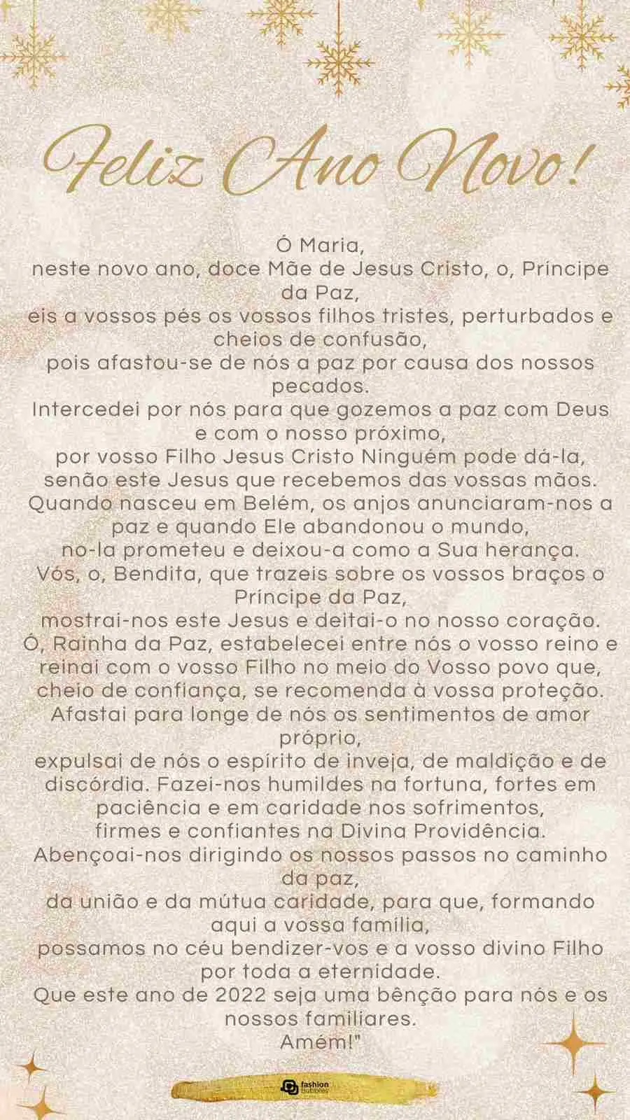 Oração para a Nossa Senhora em dourado e bege