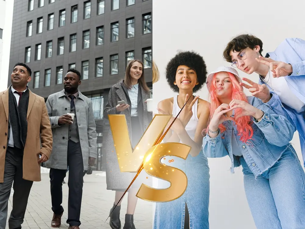 Foto de mulheres e homens mais velhos VS foto de jovens adolecentes. 