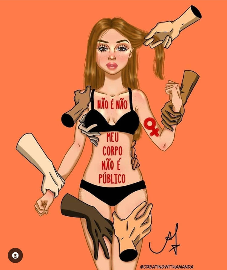 Desenho de mulher sendo assediada.
