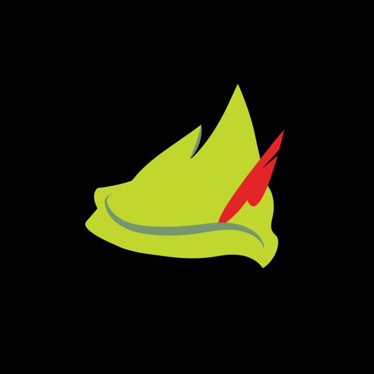 A imagem exibe o icônico gorro verde do Peter Pan, com uma pena vermelha e detalhes em cinza claro, centralizado em um fundo preto liso. O estilo é minimalista e foca no chapéu.







