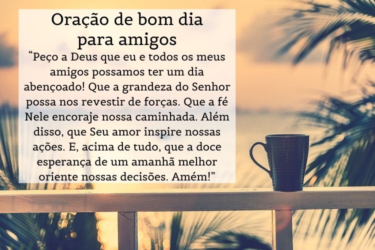 Foto de nascer do sol na praia com oração de bom dia para amigos