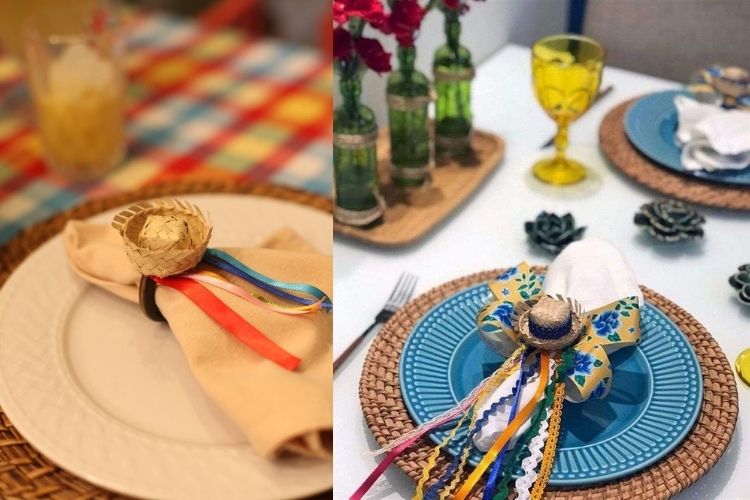A imagem representa  mesa posta de festa junina