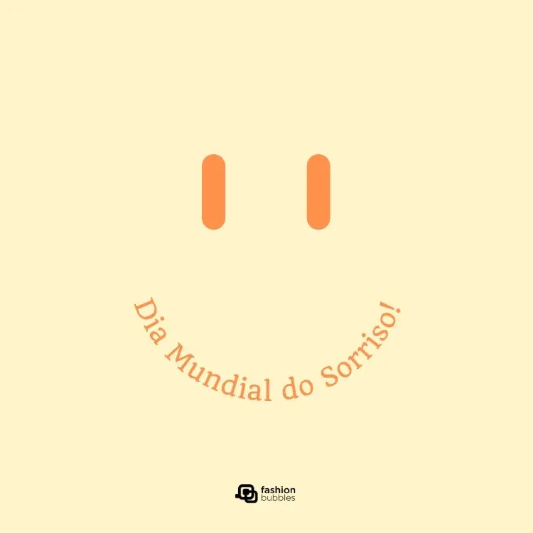 Card de fundo amarelo com smile face com o sorriso escrito "Dia Mundial do Sorriso"