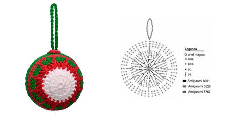 bola de natal coberta com crochê
