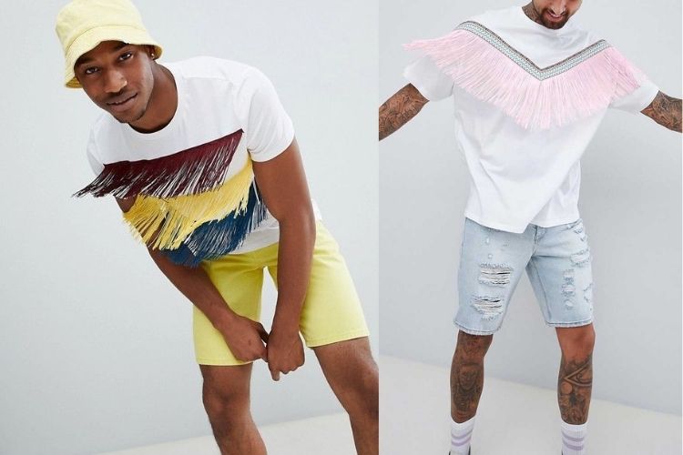 abadás masculinos customizados com franjas coloridas